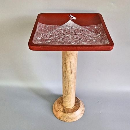 Hand Painted Wooden Side Table Artistic Accent Stool